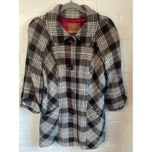 Vintage Guess Women's Houndstooth Plaid Wool Blend Jacket Coat Red Lining Size L